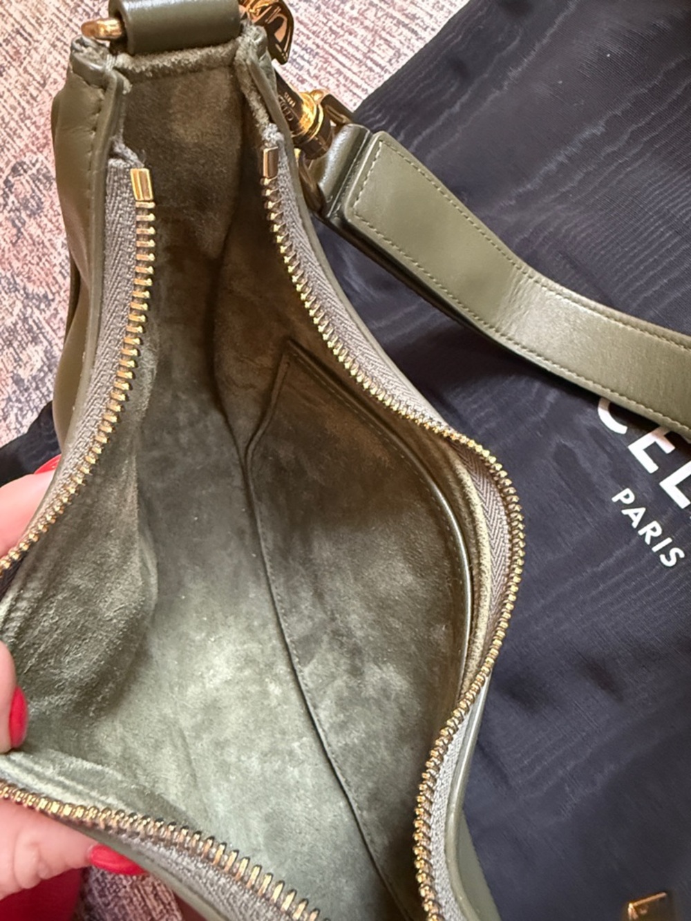 CELINE Olive Green Leather Ava Shoulder Bag - Picture 5 of 6